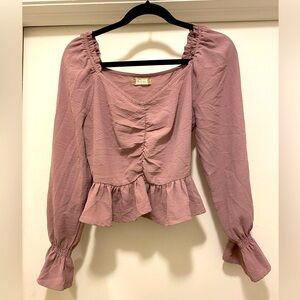 Altar’d State Lavender Long Sleeved Ruched Crop Top Ruffles Women’s Small Purple